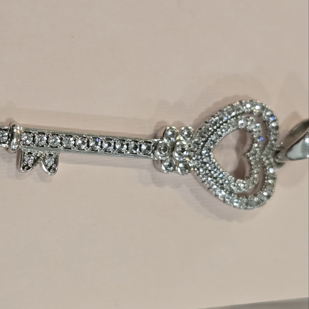 Sterling Silver Diamond Heart Key Pendant
